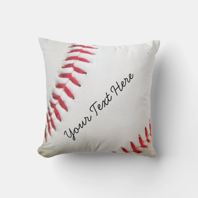 Coussin personnalisé White Baseball rouge couture (Recto)