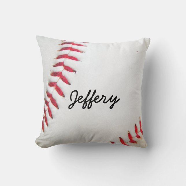 Coussin personnalisé White Baseball rouge couture (Recto)