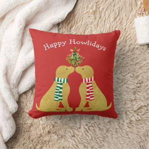 Coussin Personnalisé Xmas Golden Retrievers Kissing Mistle