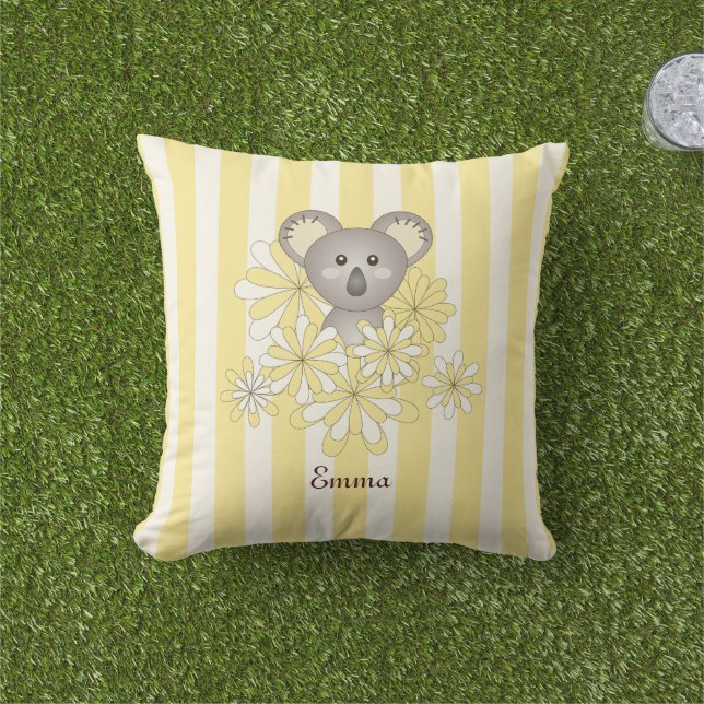 Coussin Personnalisé Yellow Stripe Baby Koala Oear Kids (Herbe)