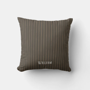 Coussin Personnalised brown retro pinstripes