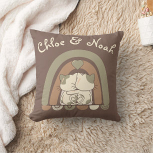 Coussin Personnalisée Cute Cat Love Rainbow Valentines Day