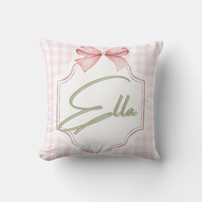 Coussin Personnalisée Ella Baby Girl Nursery Bow&En vichy (Recto)