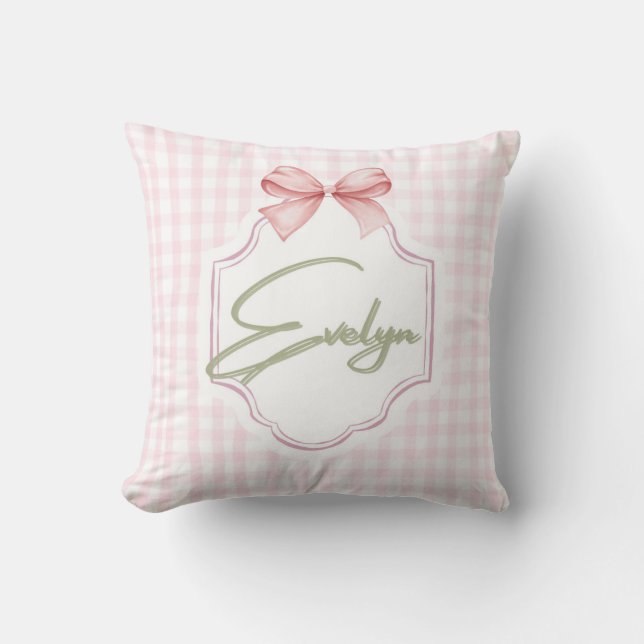 Coussin Personnalisée Evelyn Baby Girl Nursery Bow&En vich (Recto)