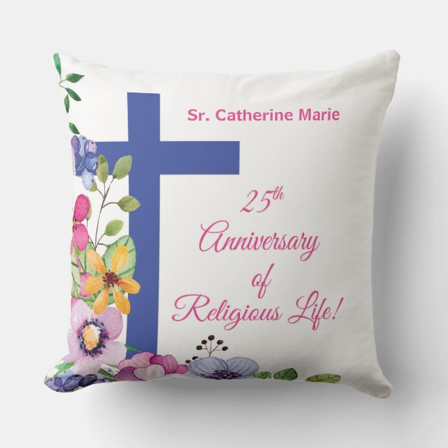 Coussin Personnaliser, 25e anniversaire Nun vie religieuse (Recto)