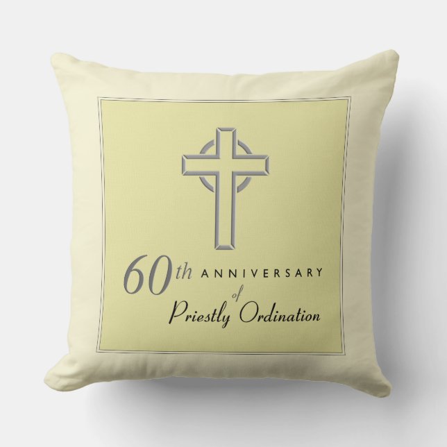 Coussin Personnaliser, 60e anniversaire du prêtre Embossé (Recto)