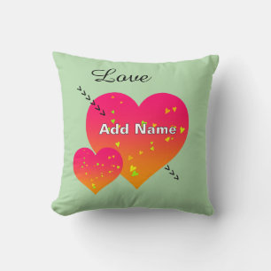 Coussin Personnaliser Ajouter Nom COEURS Lt Green Thlow Or