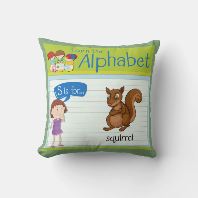 Coussin Personnaliser Alphabet Lettre S est pour écureuil (Recto)