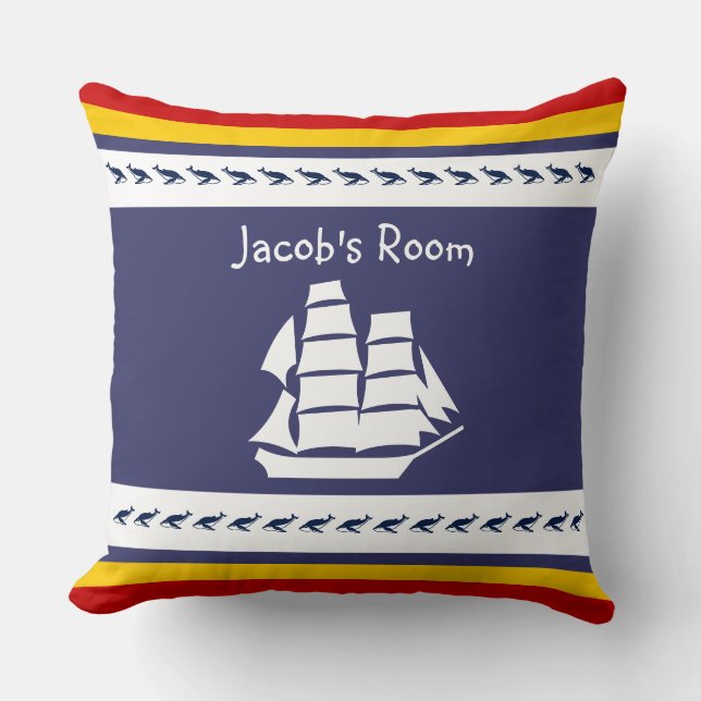 Coussin Personnaliser avec nom baleine + voilier (Recto)