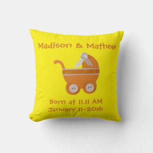 Coussin Personnaliser, baby shower chariot orange