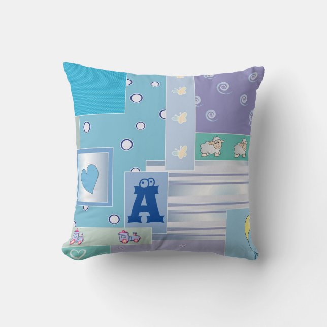 Coussin Personnaliser Blue Green Sheep Train Bubbles Strip (Recto)