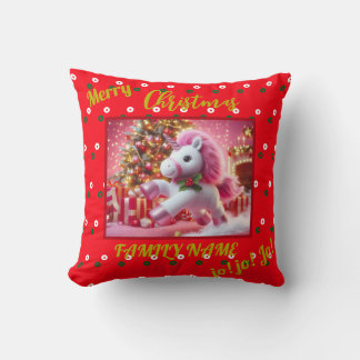 Coussin Personnaliser de Noël rose Unicorn