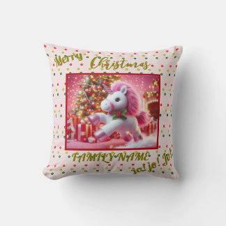 Coussin Personnaliser de Noël rose Unicorn