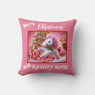Coussin Personnaliser de Noël rose Unicorn