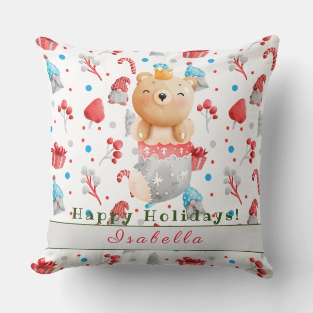 Coussin Personnaliser des jours fériés de l'ours Texte et  (Recto)