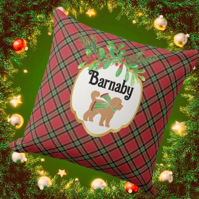 Coussin Personnaliser Doodle Chien rouge Noël Plaid (Personalize it! Available in 3 sizes.)