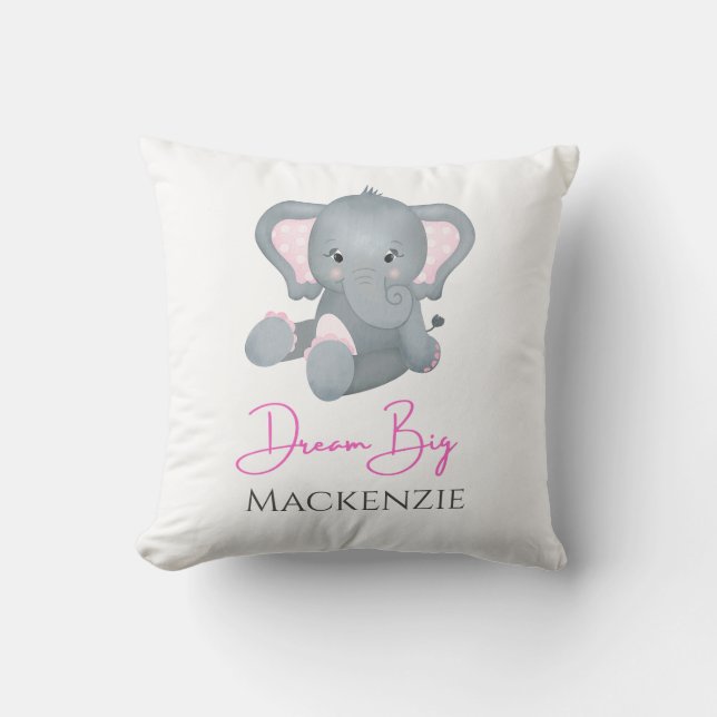 Coussin Personnaliser Dream Big Rose Grey Elephant Baby Gi (Recto)