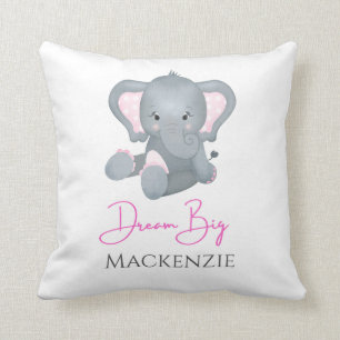 Coussin Personnaliser Dream Big Rose Grey Elephant Baby Gi