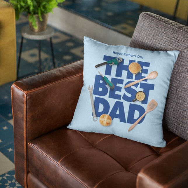 Coussin Personnaliser la Fête des pères heureuse | Le meil (Créateur téléchargé)