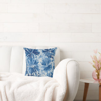 Coussin Personnaliser l'art de fleurs abstraites bleues et