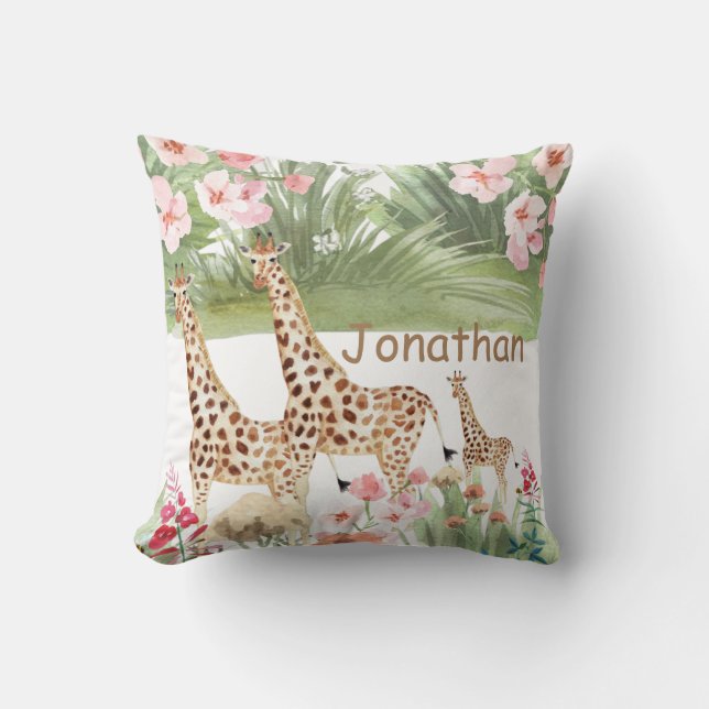 Coussin Personnaliser le girafe aquarelle de la nurserie v (Recto)