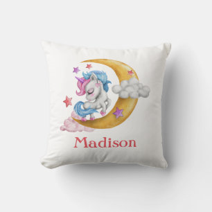 Coussin Personnaliser mignon fille Unicorn Lune nuages ros