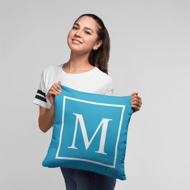 Coussin Personnaliser monogramme bleu turquoise (Créateur téléchargé)