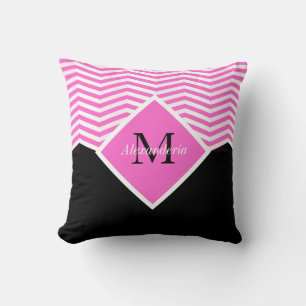 Coussin Personnaliser Monogramme rose chevron blanc Thille