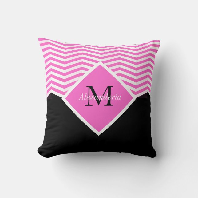 Coussin Personnaliser Monogramme rose chevron blanc Thille (Recto)