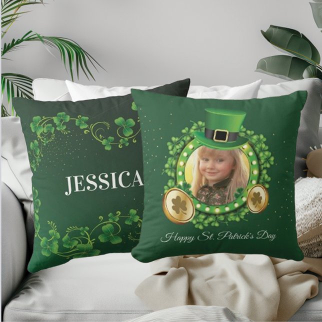 Coussin Personnaliser Nom Et Photo St. Patrick's Day Green (Créateur téléchargé)