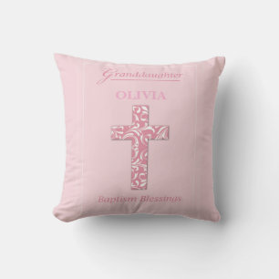 Coussin Personnaliser Nom Petite-fille Baptême Rose Fille 