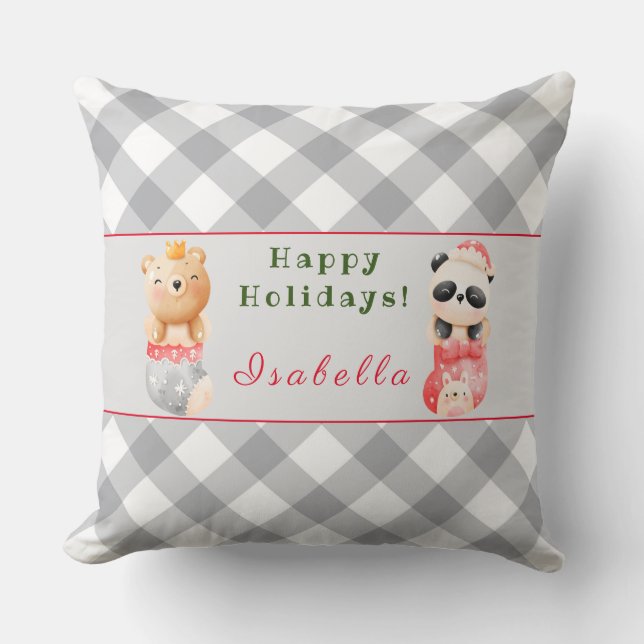 Coussin Personnaliser Panda et Ours Texte et nom 20"X20" (Recto)