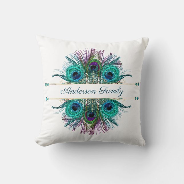 Coussin Personnaliser Peacock Feathers Turquoise Purple Bl (Recto)