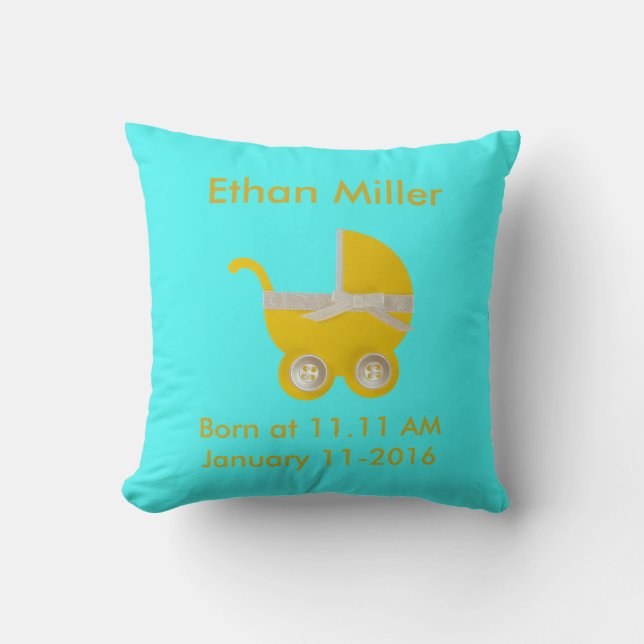 Coussin Personnaliser, poussette jaune et arc blanc (Recto)
