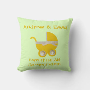Coussin Personnaliser, poussette jaune et arc blanc