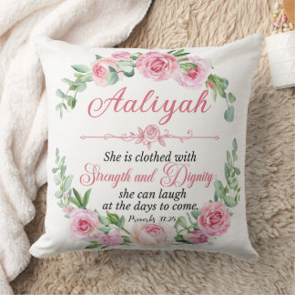 Coussin Personnaliser Prov 31:25 Fête des Mères Rose Rose