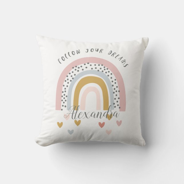 Coussin Personnaliser Suivez vos rêves Pink Rainbow Name (Recto)