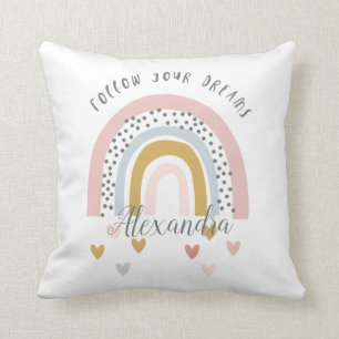 Coussin Personnaliser Suivez vos rêves Pink Rainbow Name