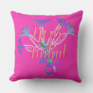 Coussin Personnalisez avec votre initiale floral rose