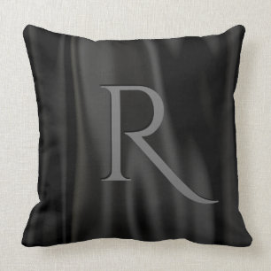 Coussin Personnalisez : Tissu noir luxueux de satin de