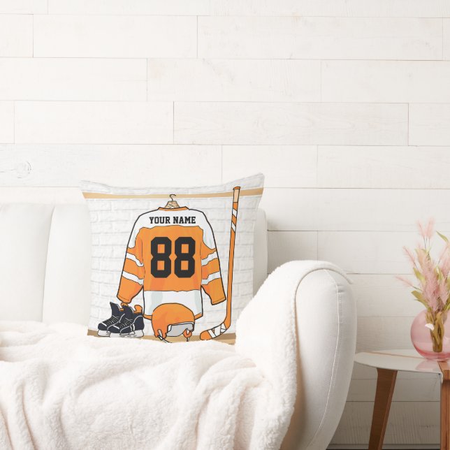 Coussin Personnalized orange et blanc hockey Jersey (Canapé)