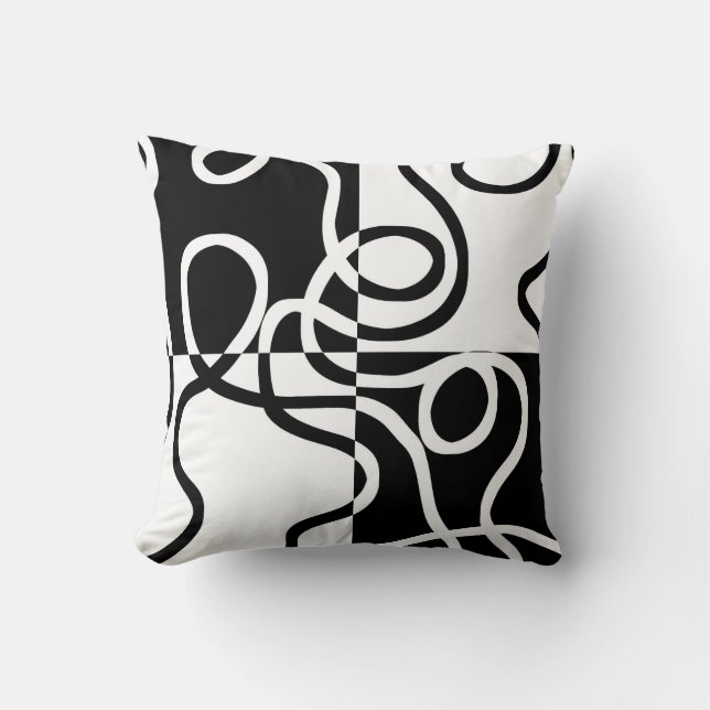 Coussin Persuasion linéaire II : noir et blanc Abstrait (Recto)