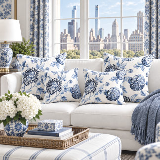 Coussin Pervenche Bleu & Blanc Floral Toile No.2