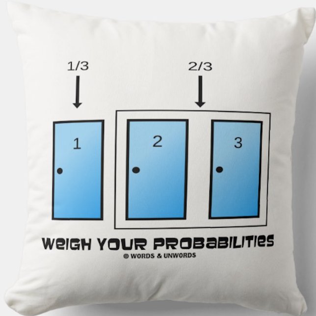 Coussin Peser vos probabilités Trois portes fermées (Stats throw pillow for any Bayesian thinker featuring the three doors problem along with advice)