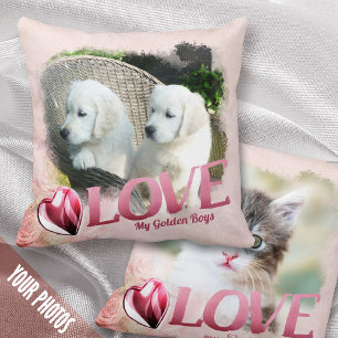 Coussin Pet 1+1 Photo Keepsaké, cadre rose, coeur et amour