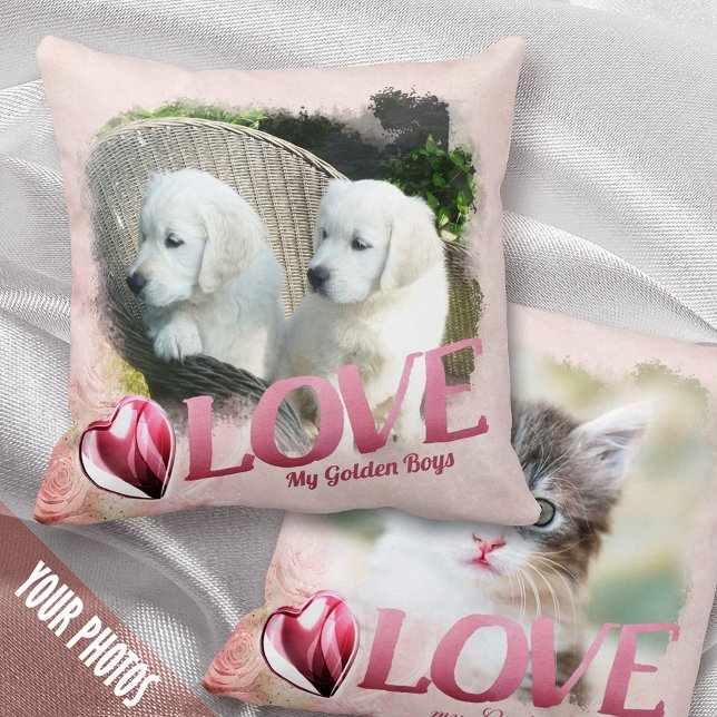 Coussin Pet 1+1 Photo Keepsaké, cadre rose, coeur et amour (Créateur téléchargé)