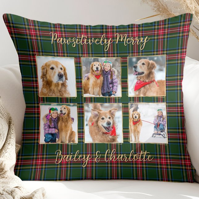 Coussin Pet Chien personnalisé Gold Photo Collage Noël Pla (Créateur téléchargé)