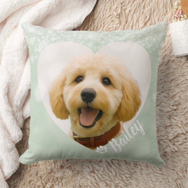 Coussin Pet Dog Cat Custom Photo Green Memorial Keepsake (Couverture)