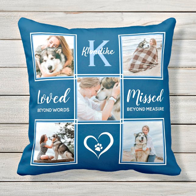 Coussin Pet Dog Memorial Keepsaké bleu photo Collage (Créateur téléchargé)