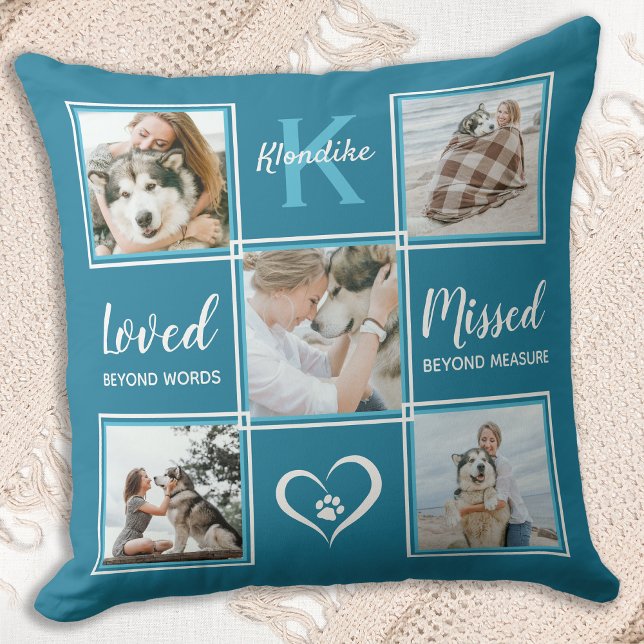 Coussin Pet Dog Memorial Keepsaké Photo Collage Turquoise (Créateur téléchargé)
